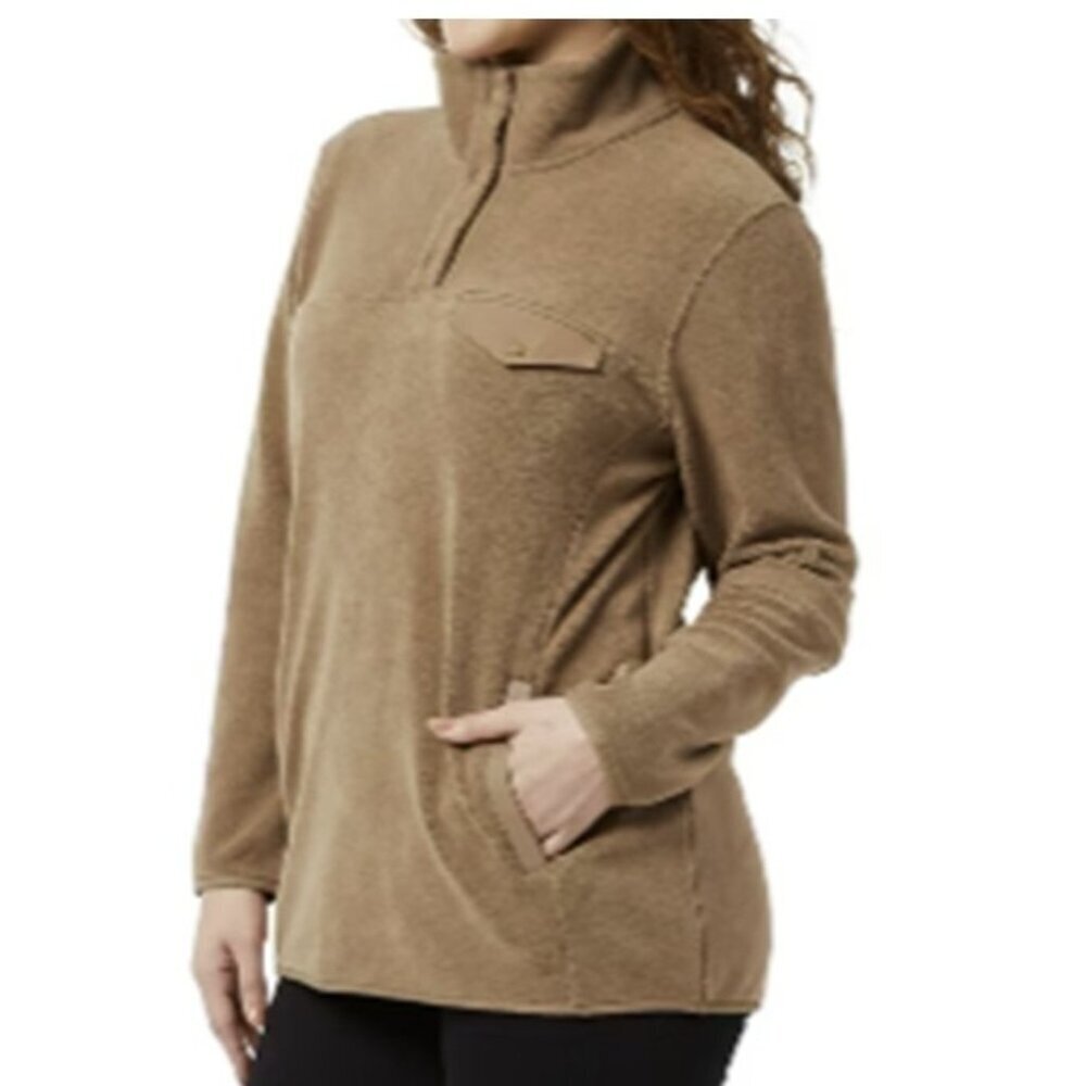 32 Degrees Heat Midweight 1/4 Snap Arctic Fleece Pullover Tan Sweatshirt